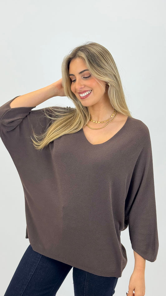 Camisola malha básica castanha