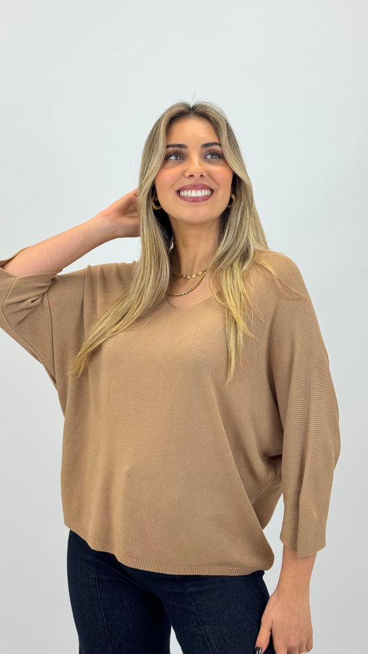 Camisola malha básica camel