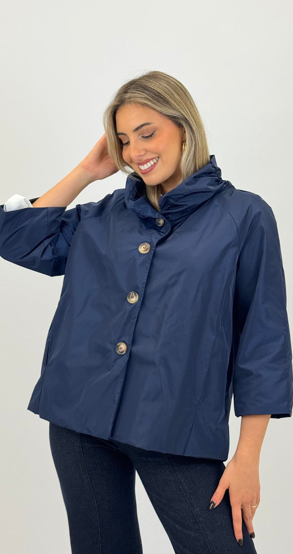 Parka manga 3/4 com botões azul-marinho hover