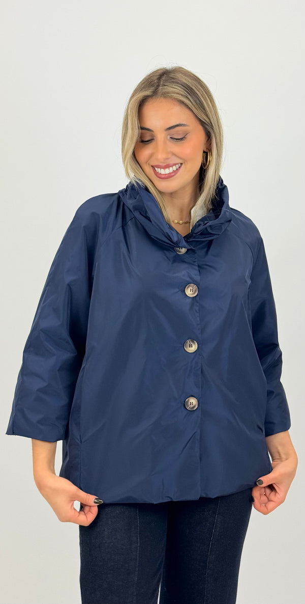 Parka manga 3/4 com botões azul-marinho