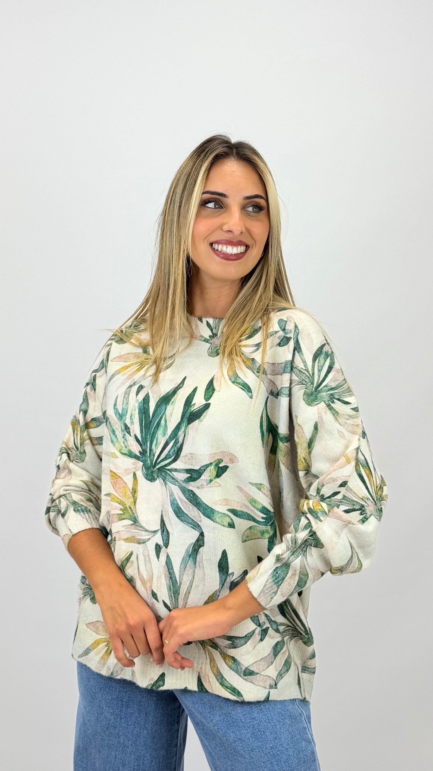 Camisola malha com estampado floral verde