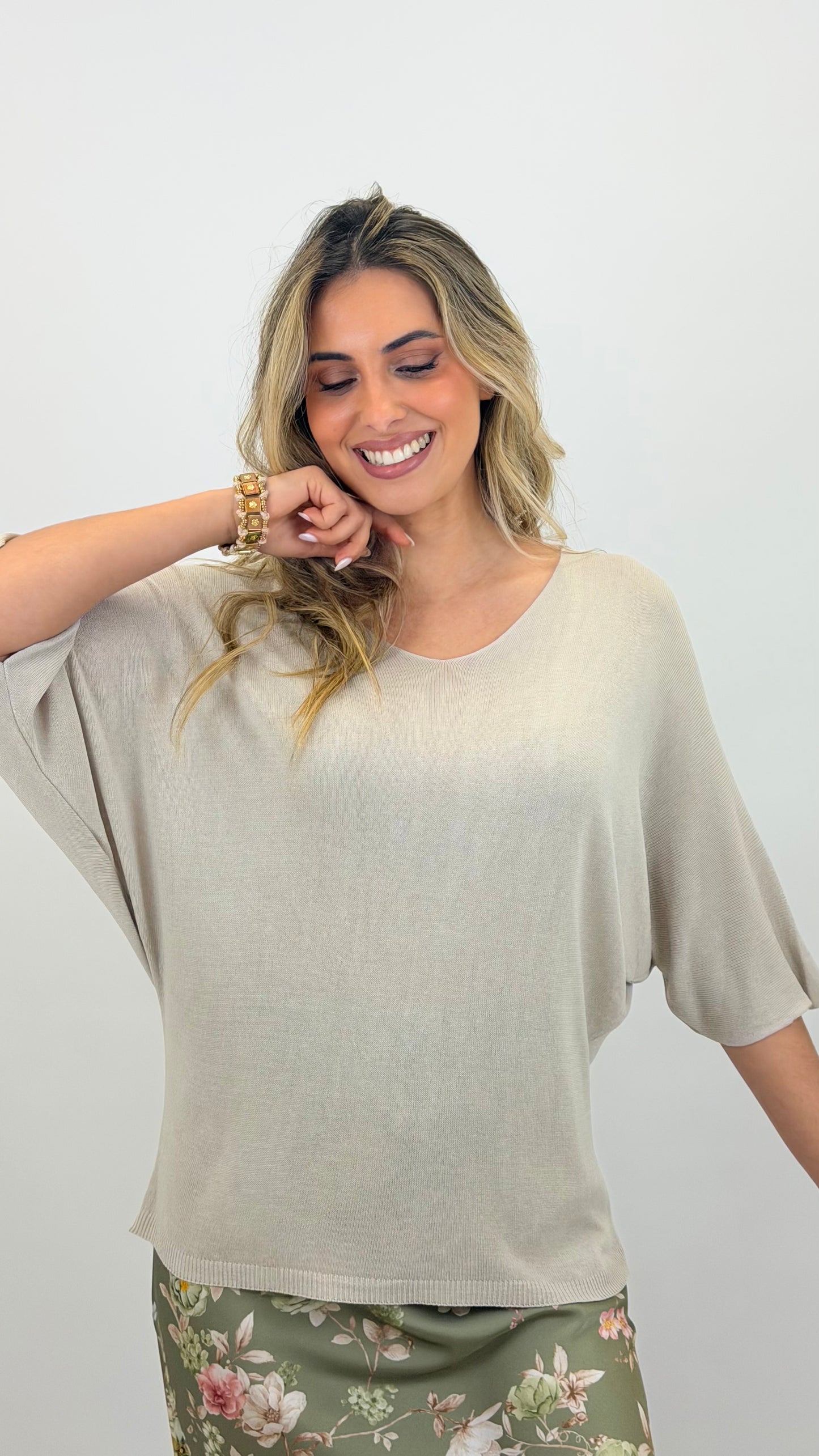 Camisola malha básica bege