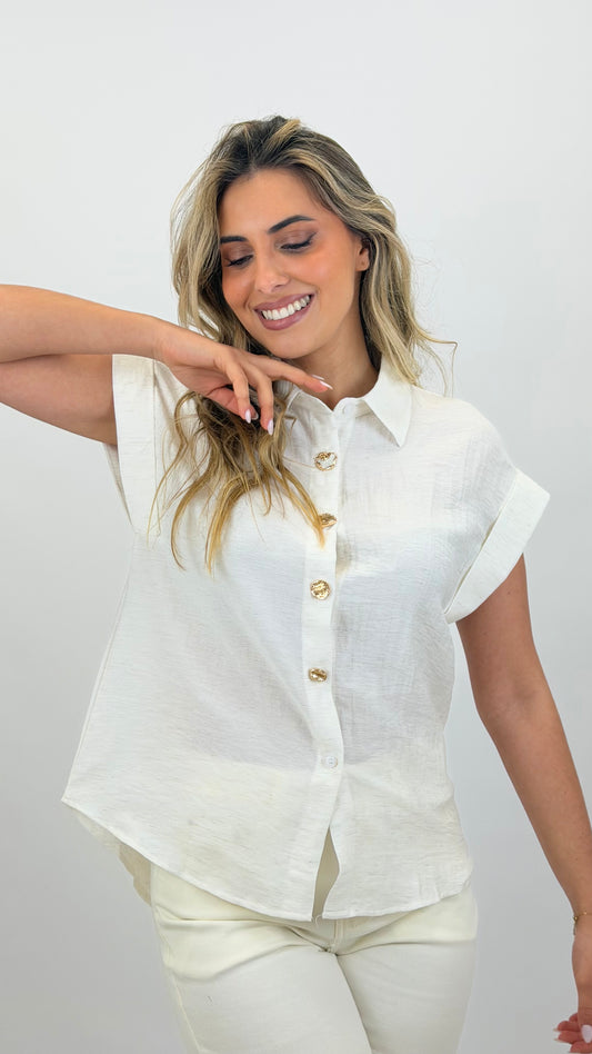Blusa manga curta com botões assimétricos branco