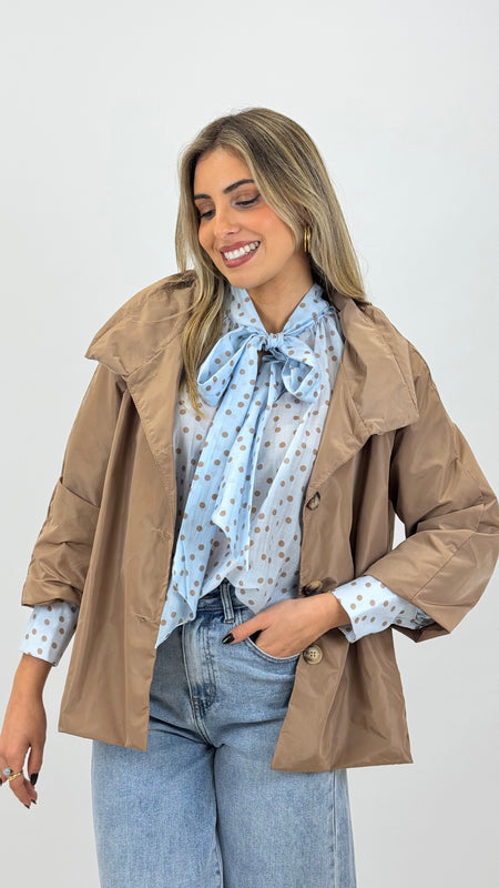 Parka manga 3/4 com botões camel/bege