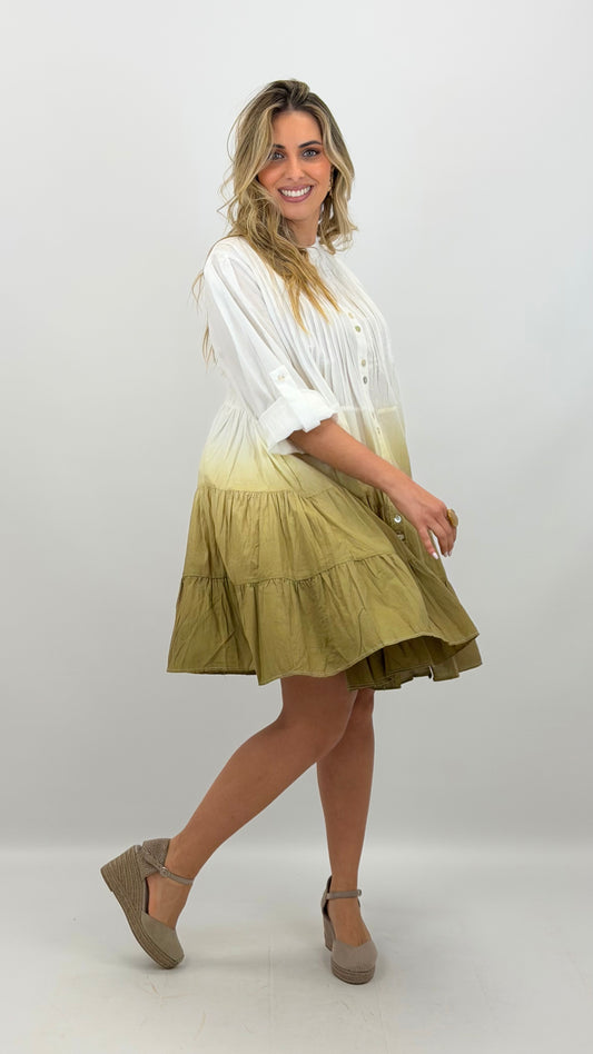 Vestido curto degradé tons verde