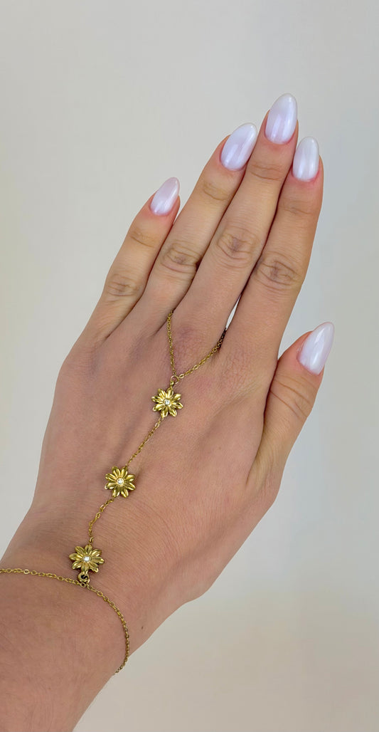 Anel/pulseira aço dourado com florzinhas