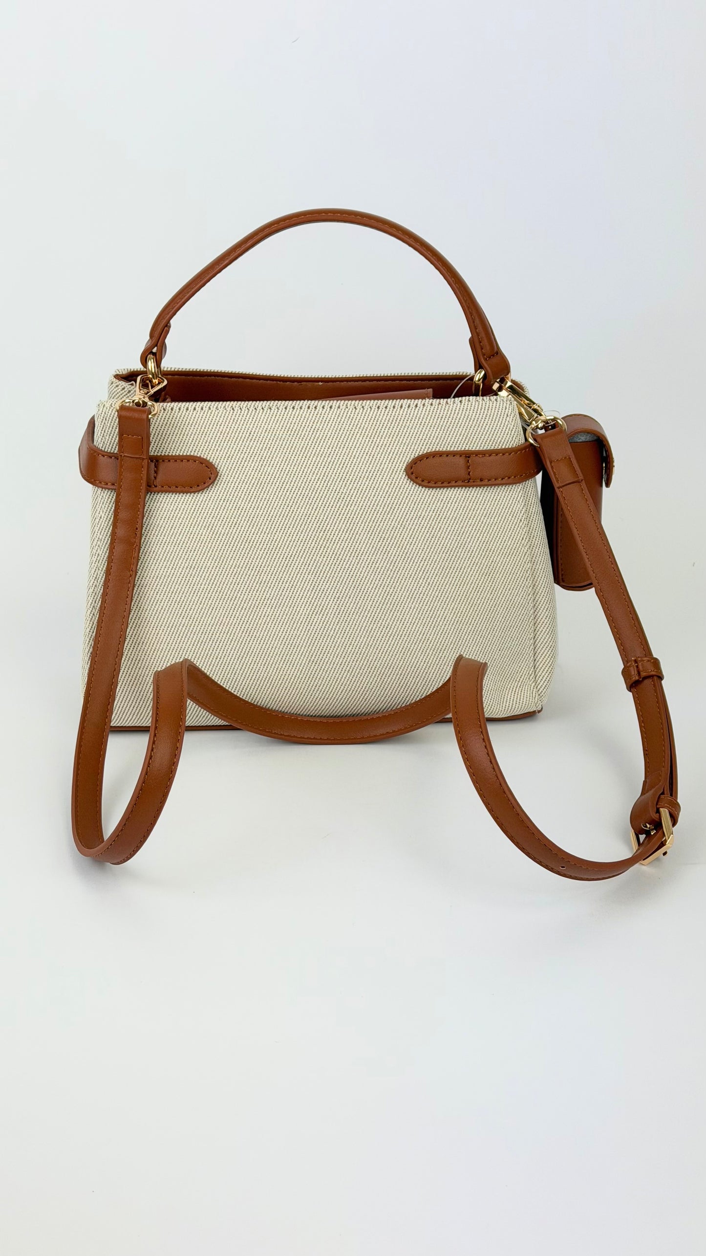 Carteira estilo tecido bege com camel