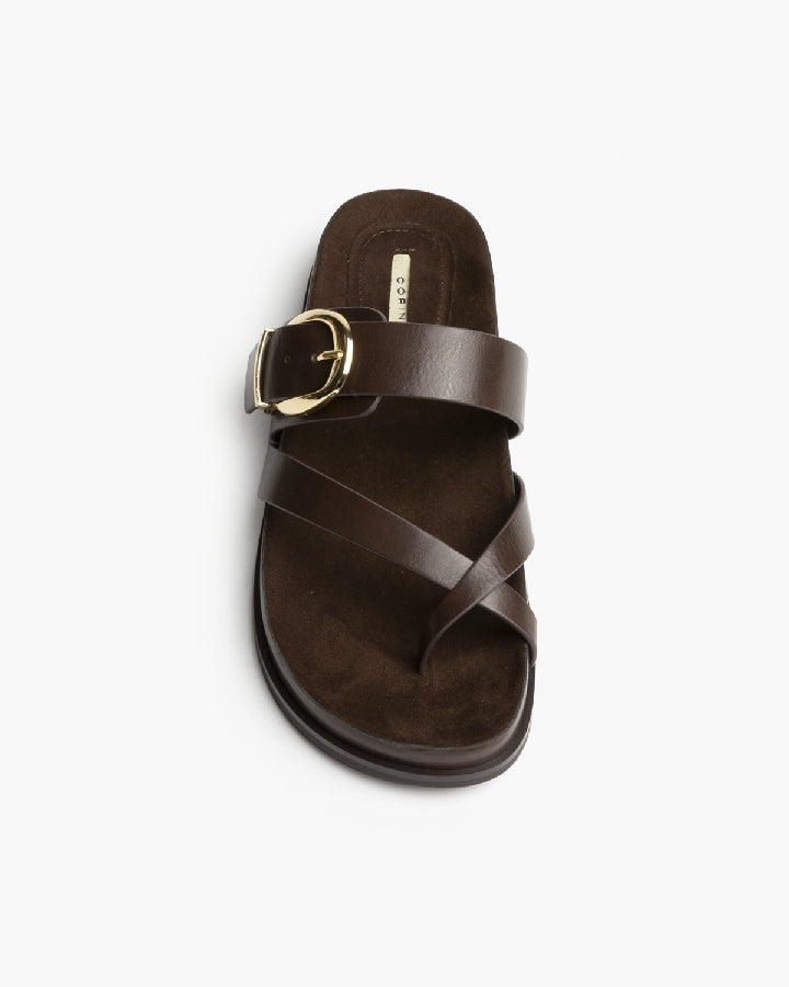 Sandália/chinelo com fivela castanho-chocolate