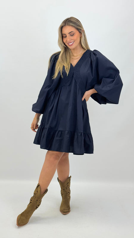 Vestido curto popeline algodão azul-marinho hover