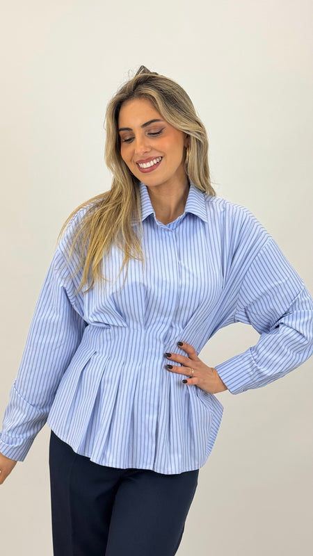 Camisa cintada risquinhas azul hover