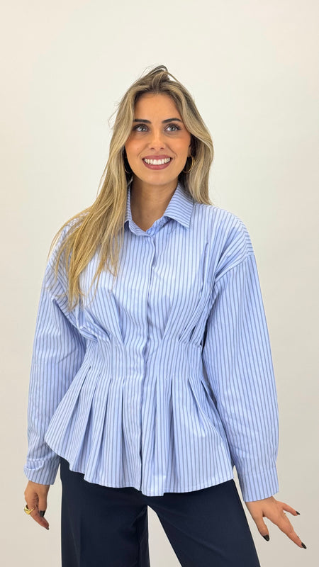 Camisa cintada risquinhas azul