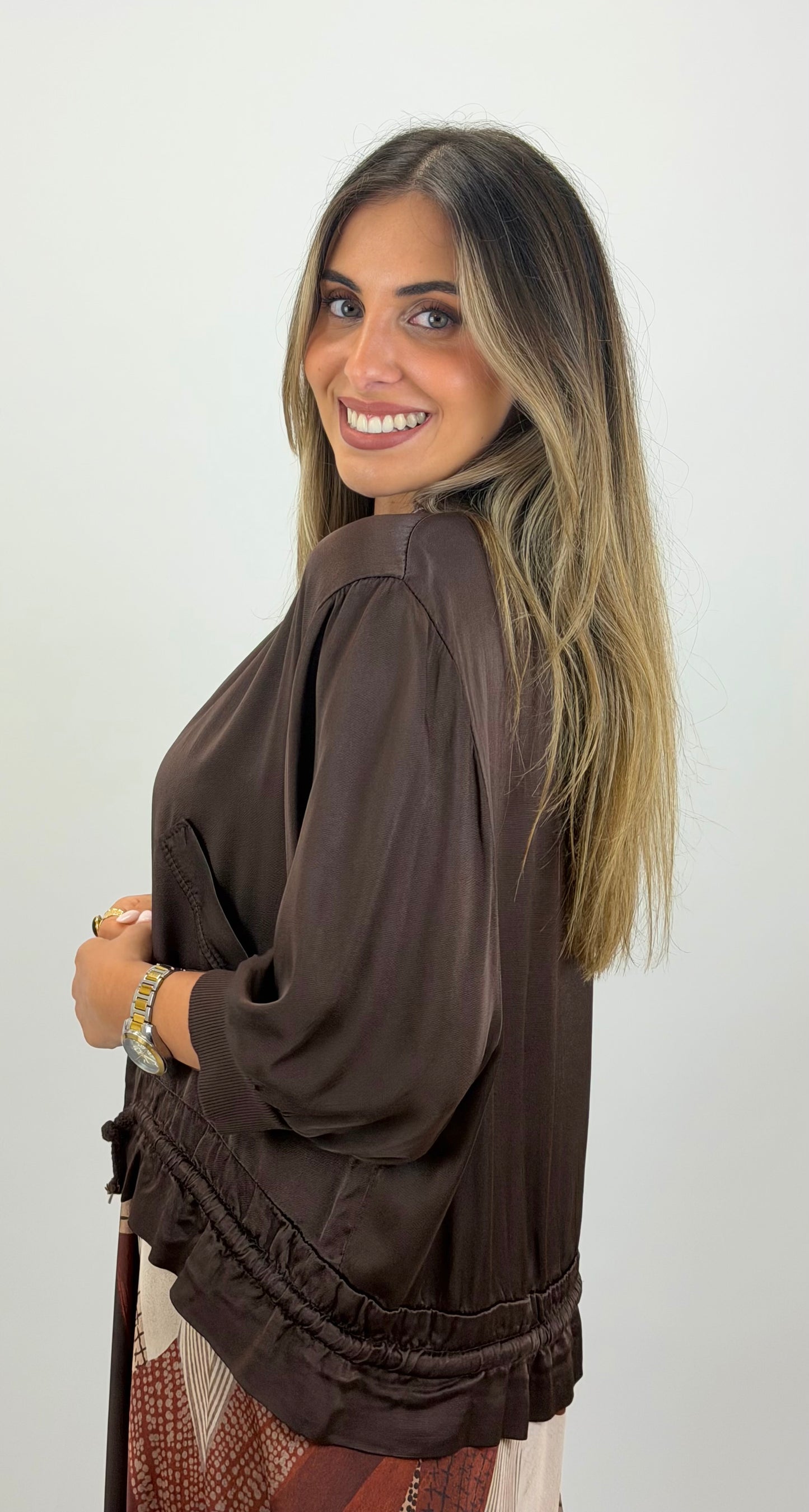 Bomber acetinado castanho