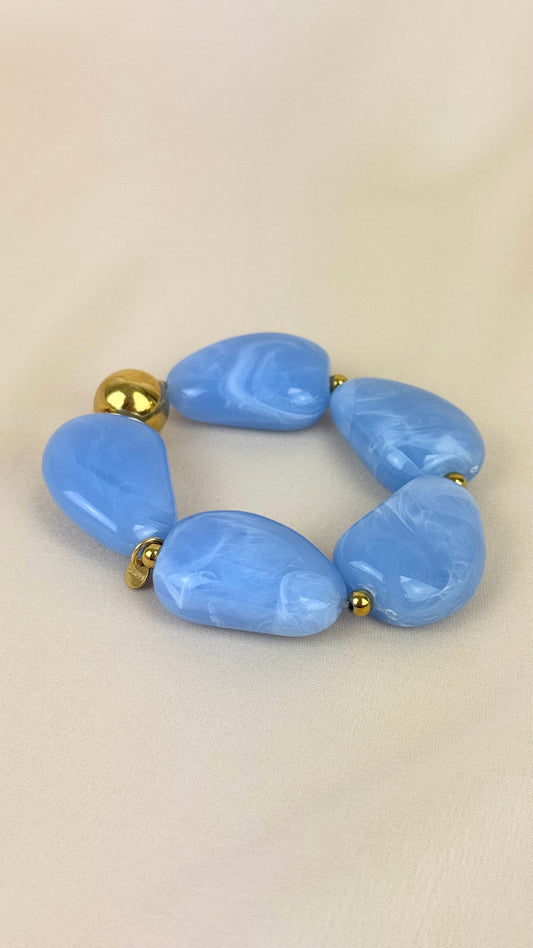 Pulseira elástica peças em acrílico azul-celeste