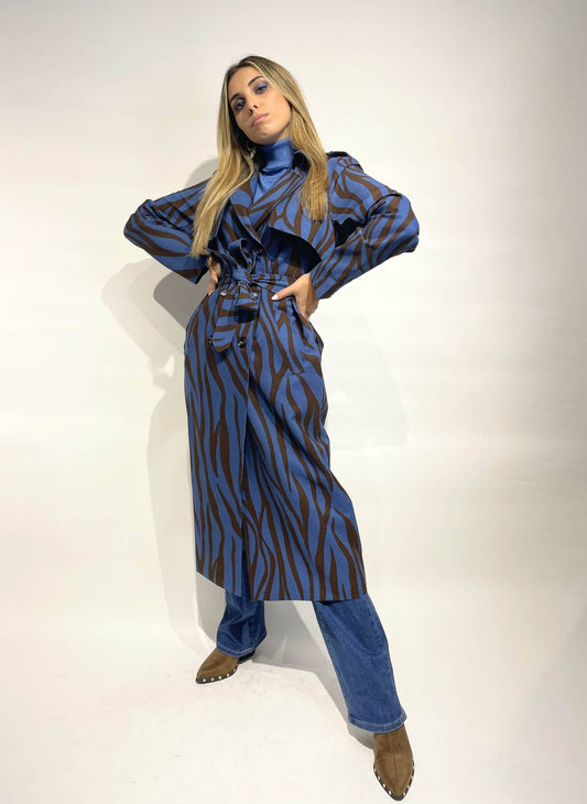 Gabardine zebra azul e castanho
