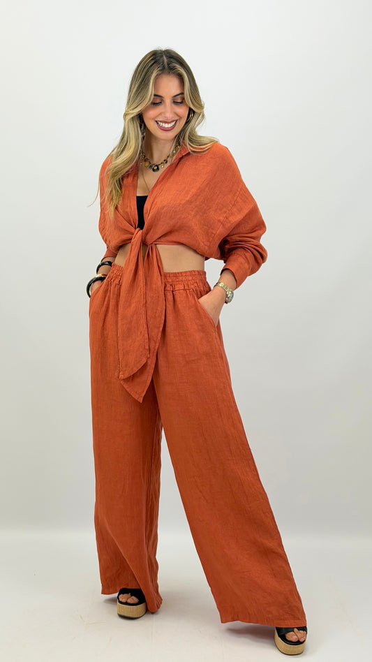 Calça linho terracotta