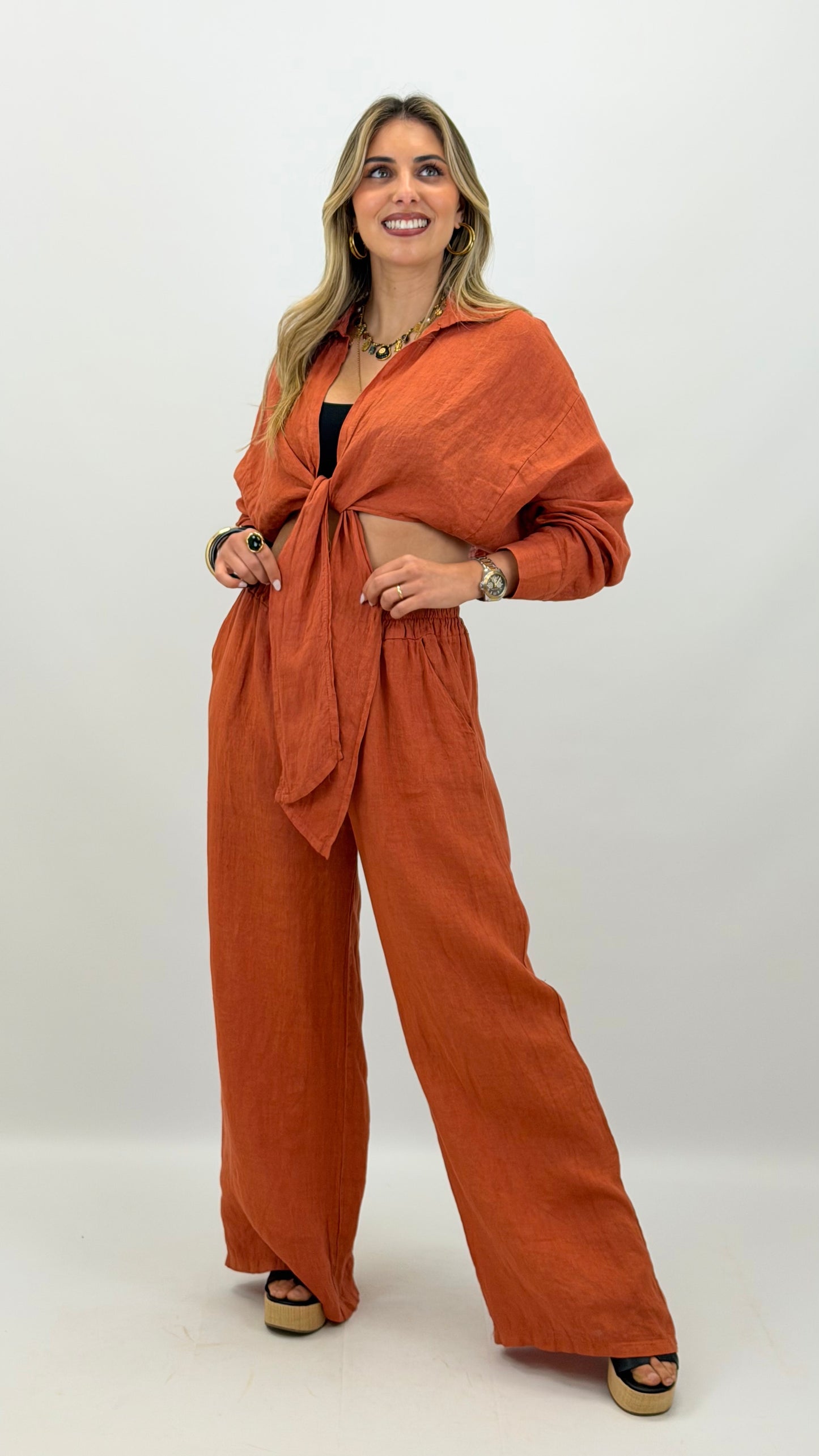 Blusa/top linho terracotta