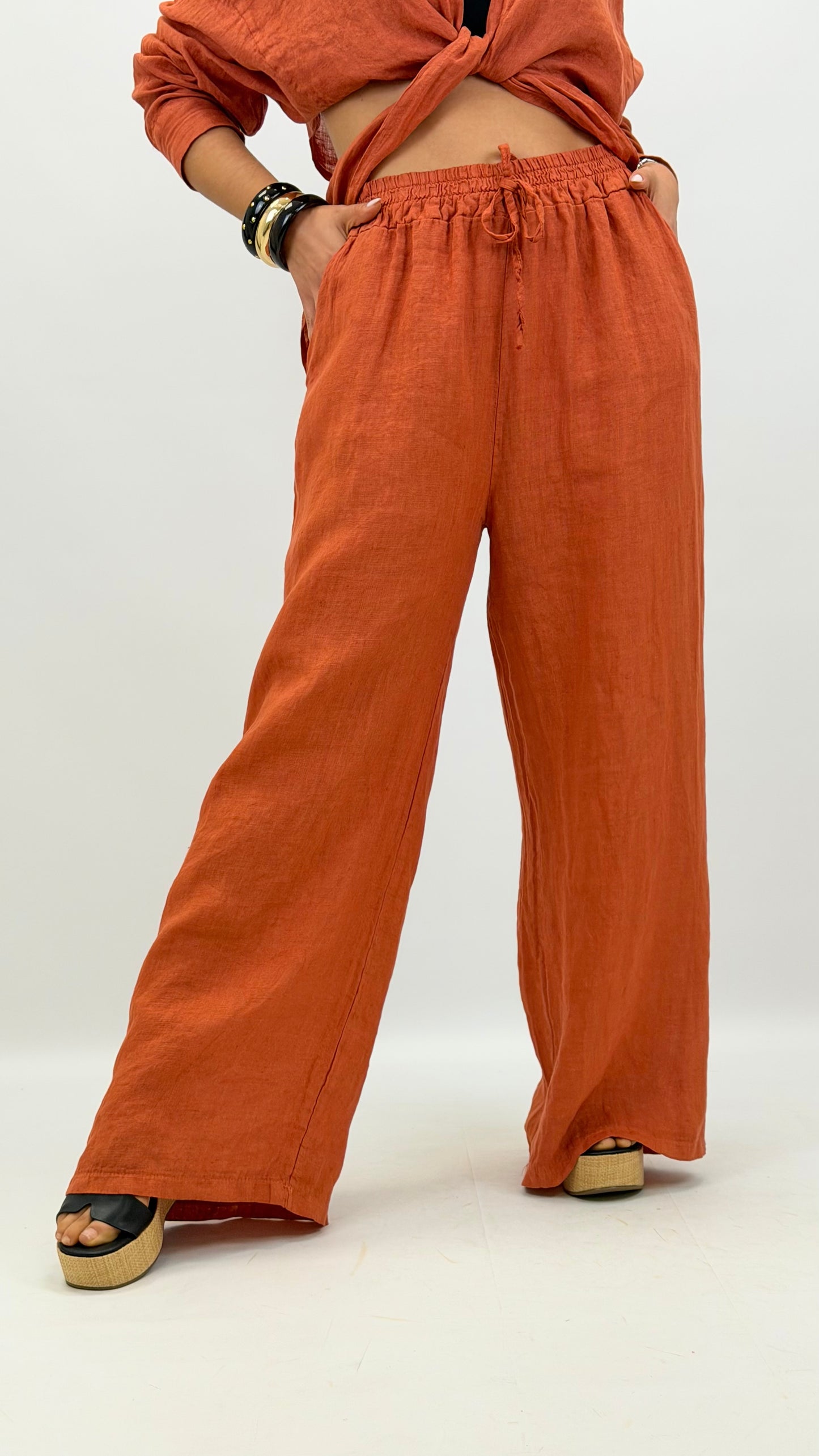 Calça linho terracotta