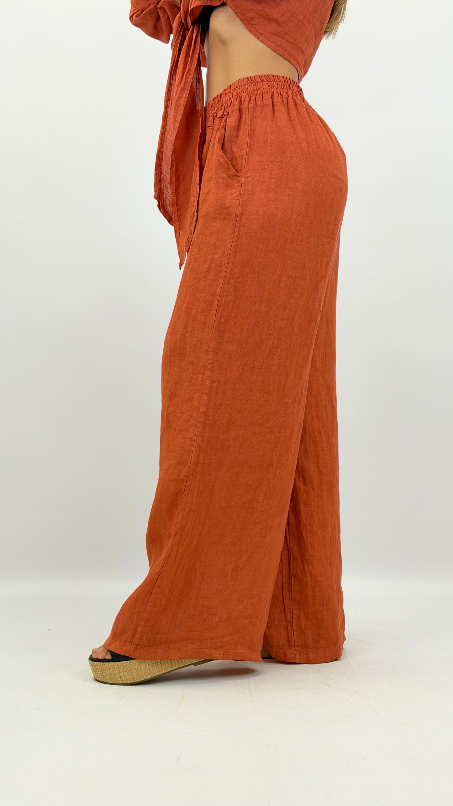 Calça linho terracotta