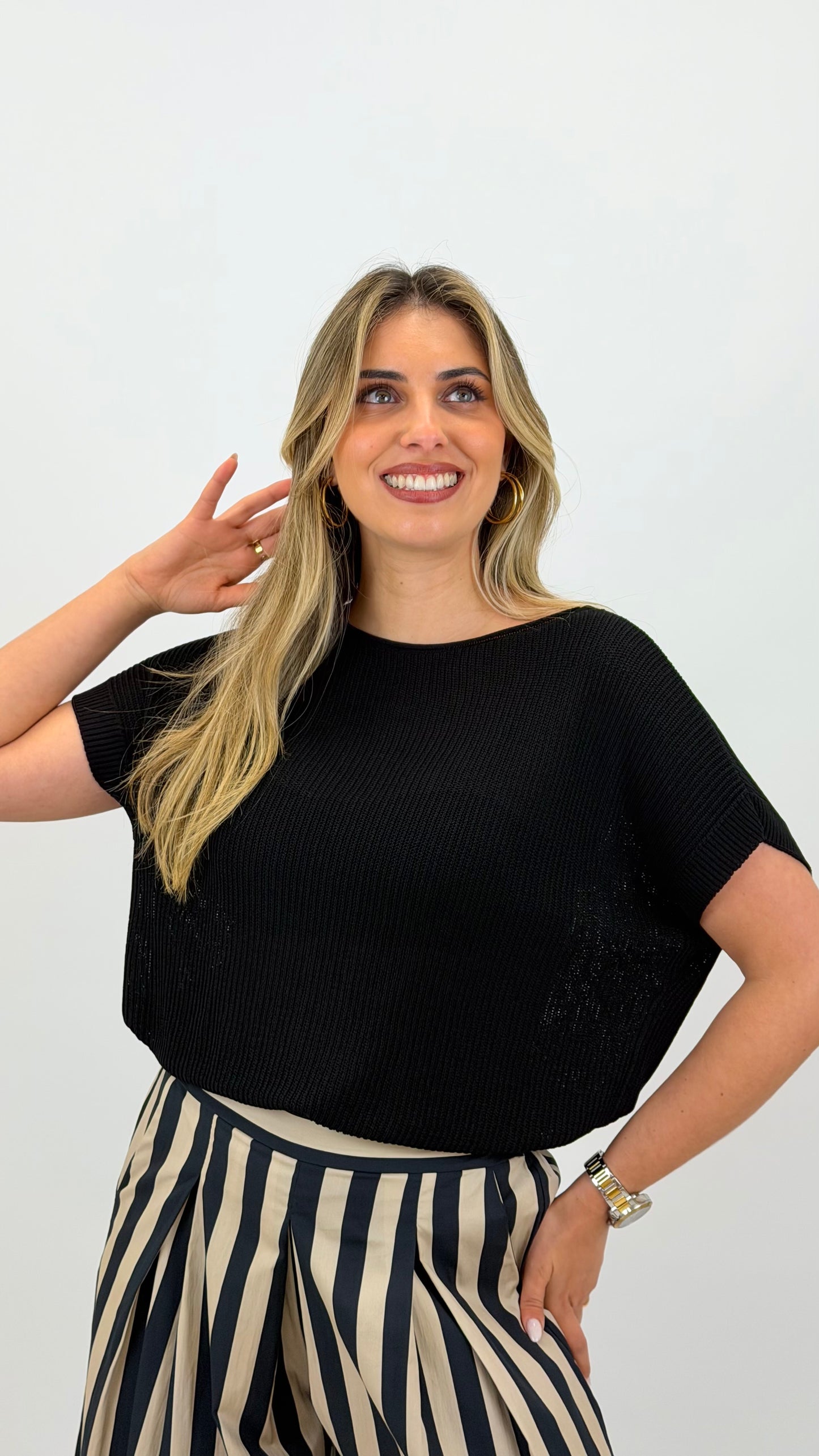 Camisola/t-shirt malha canelada preta