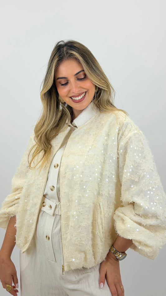 Bomber pérola com lantejoulas