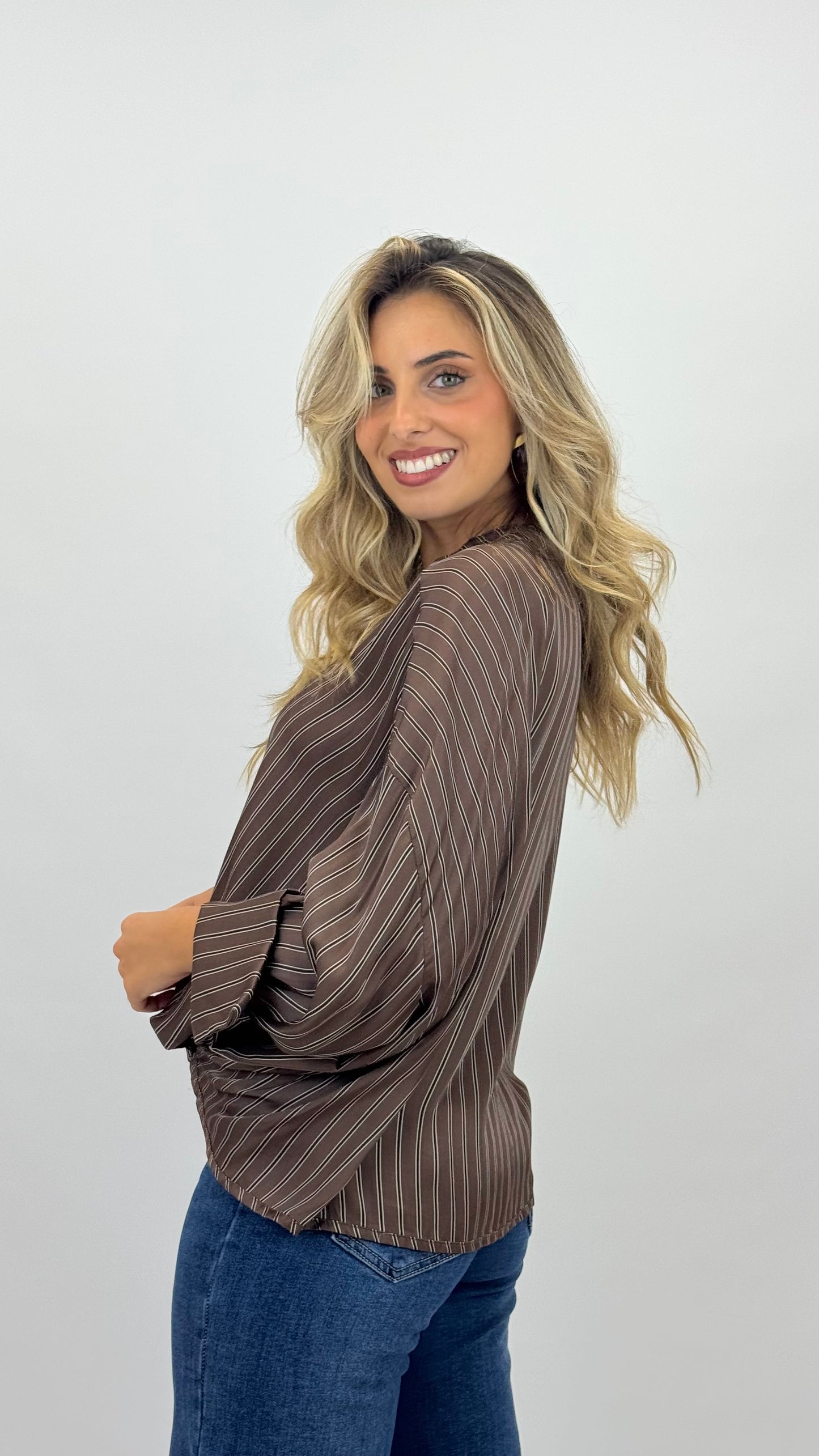 Blusa risquinhas castanho-chocolate