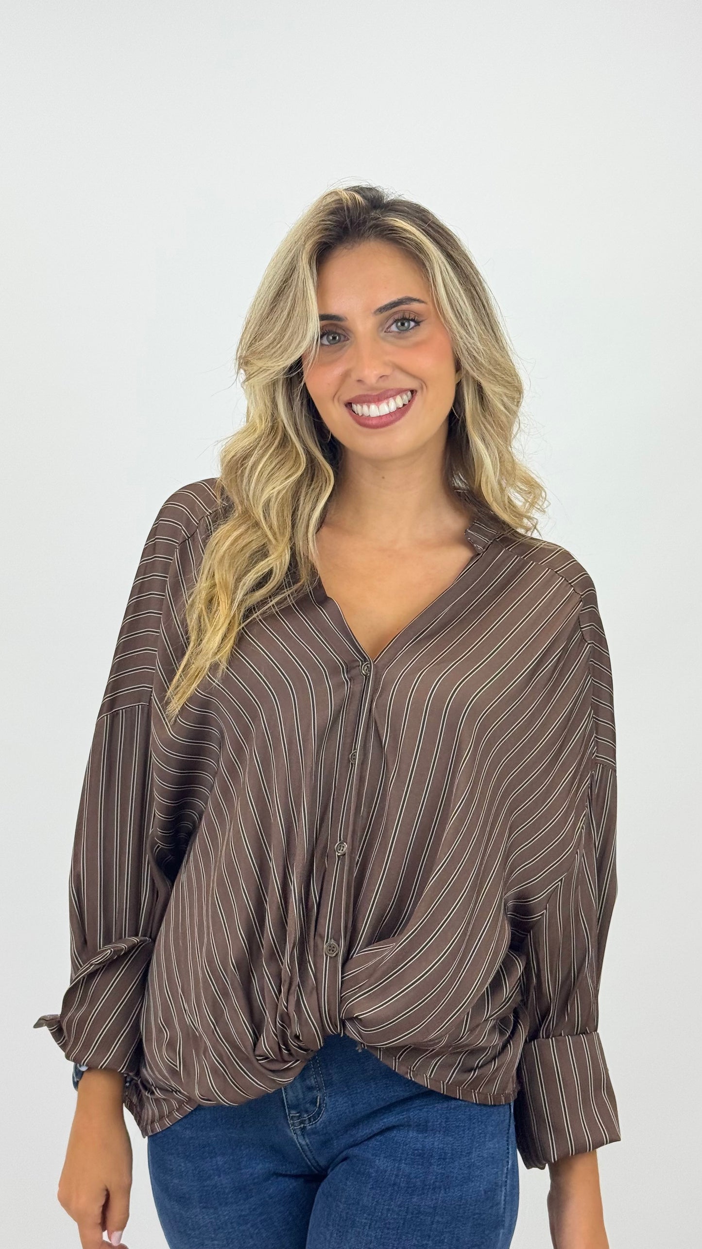 Blusa risquinhas castanho-chocolate