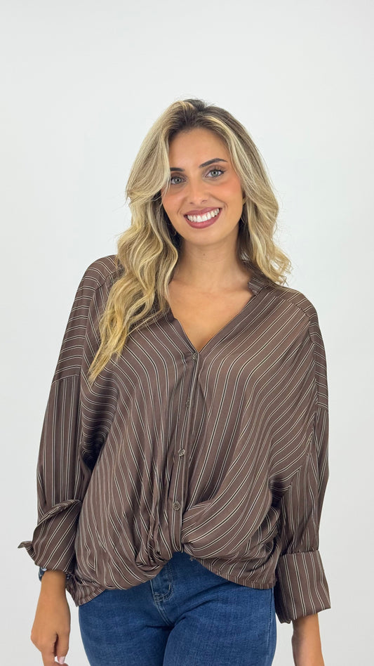 Blusa risquinhas castanho-chocolate