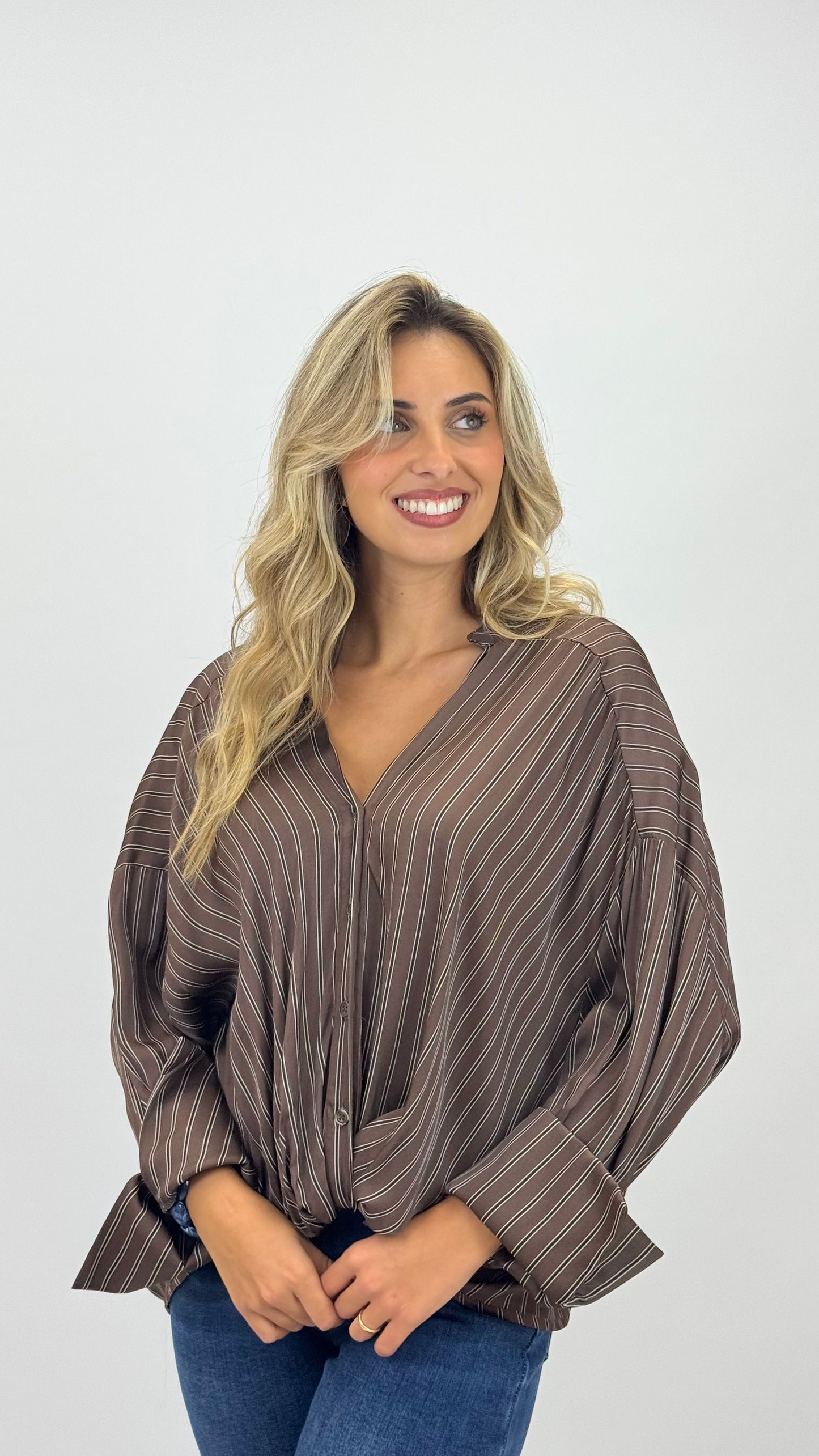 Blusa risquinhas castanho-chocolate
