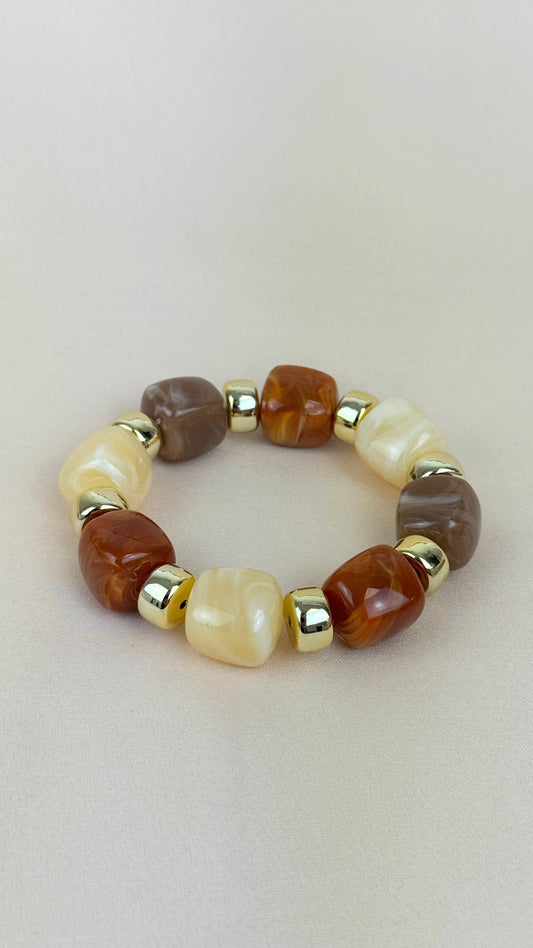 Pulseira acrílicos camel, ambar e bege