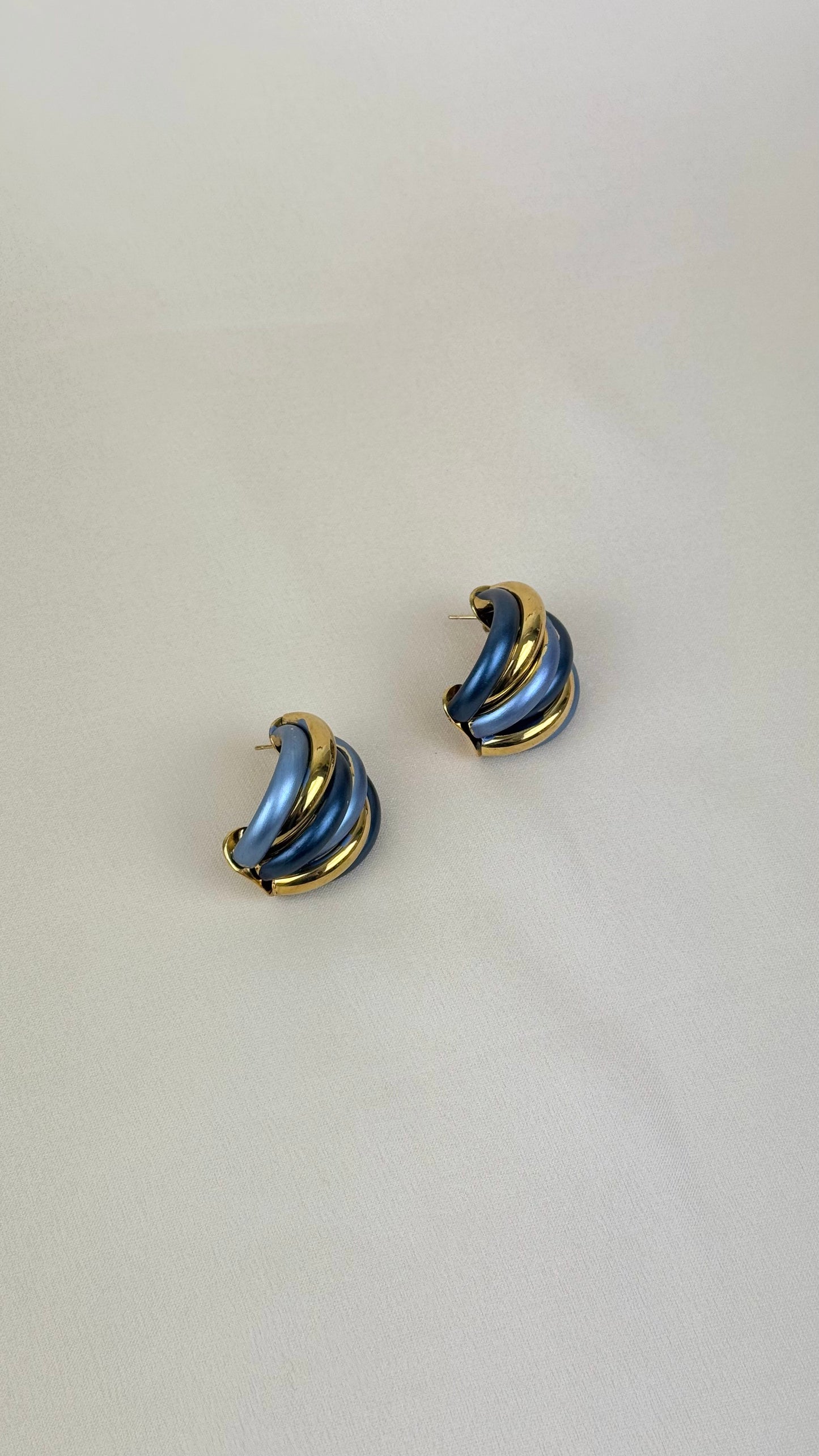 Brincos/argolas aço dourado e azul