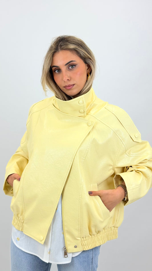 Blusão/biker eco-pele amarelo