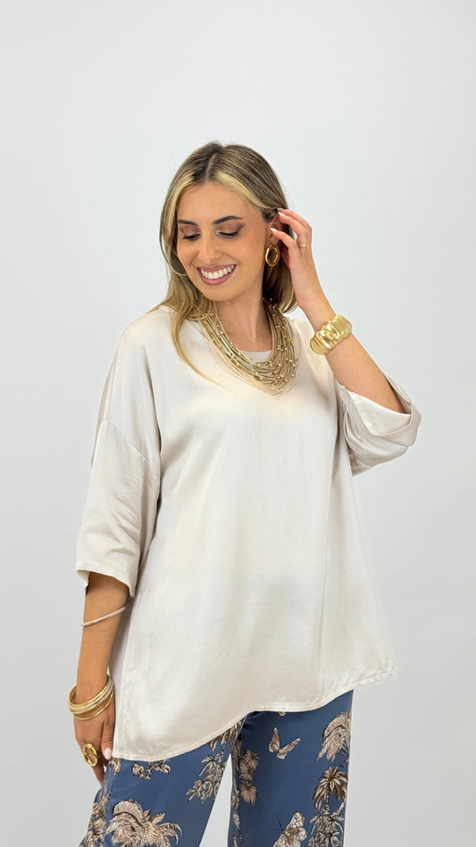 Blusa oversized acetinada cru