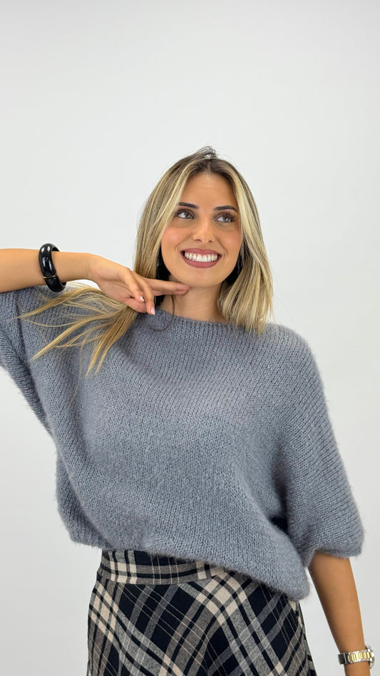 Camisola malha quente e fofa cinza