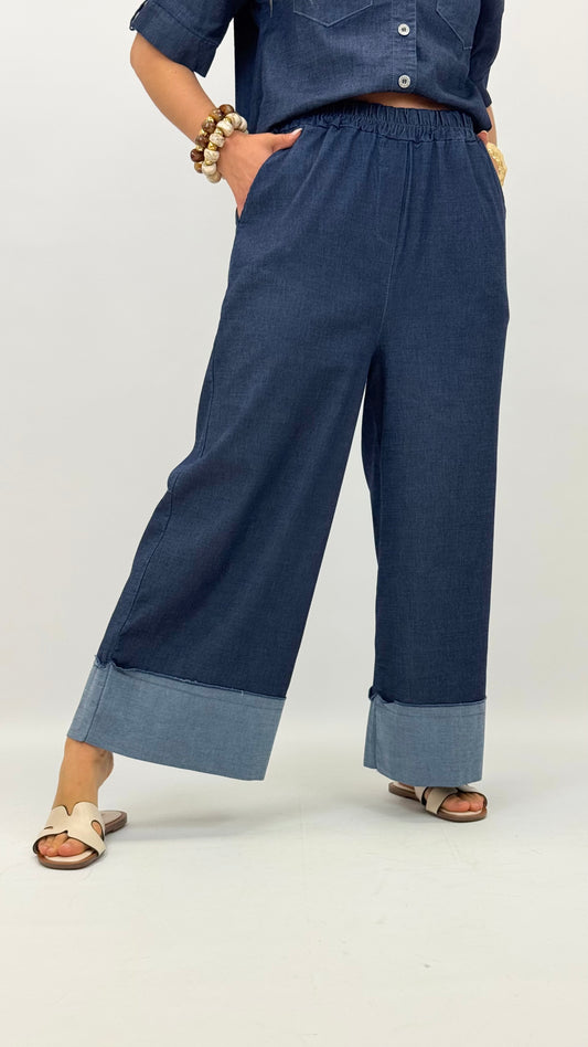 Pantalona/cullote ganga-escura com rebordo