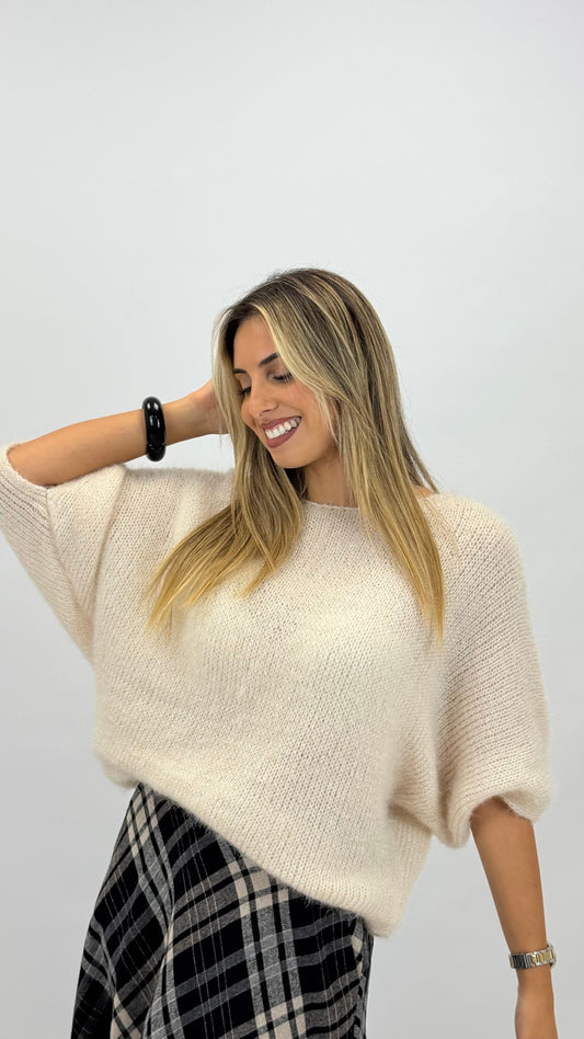 Camisola malha quente e fofa pérola