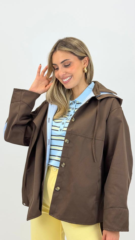 Parka castanha pormenores risquinhas azuis