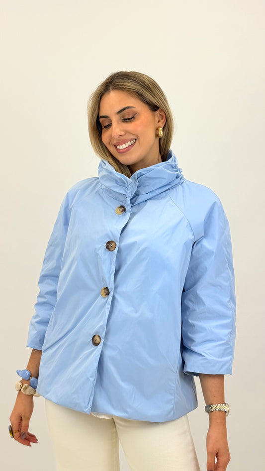 Parka manga 3/4 com botões azul-celeste