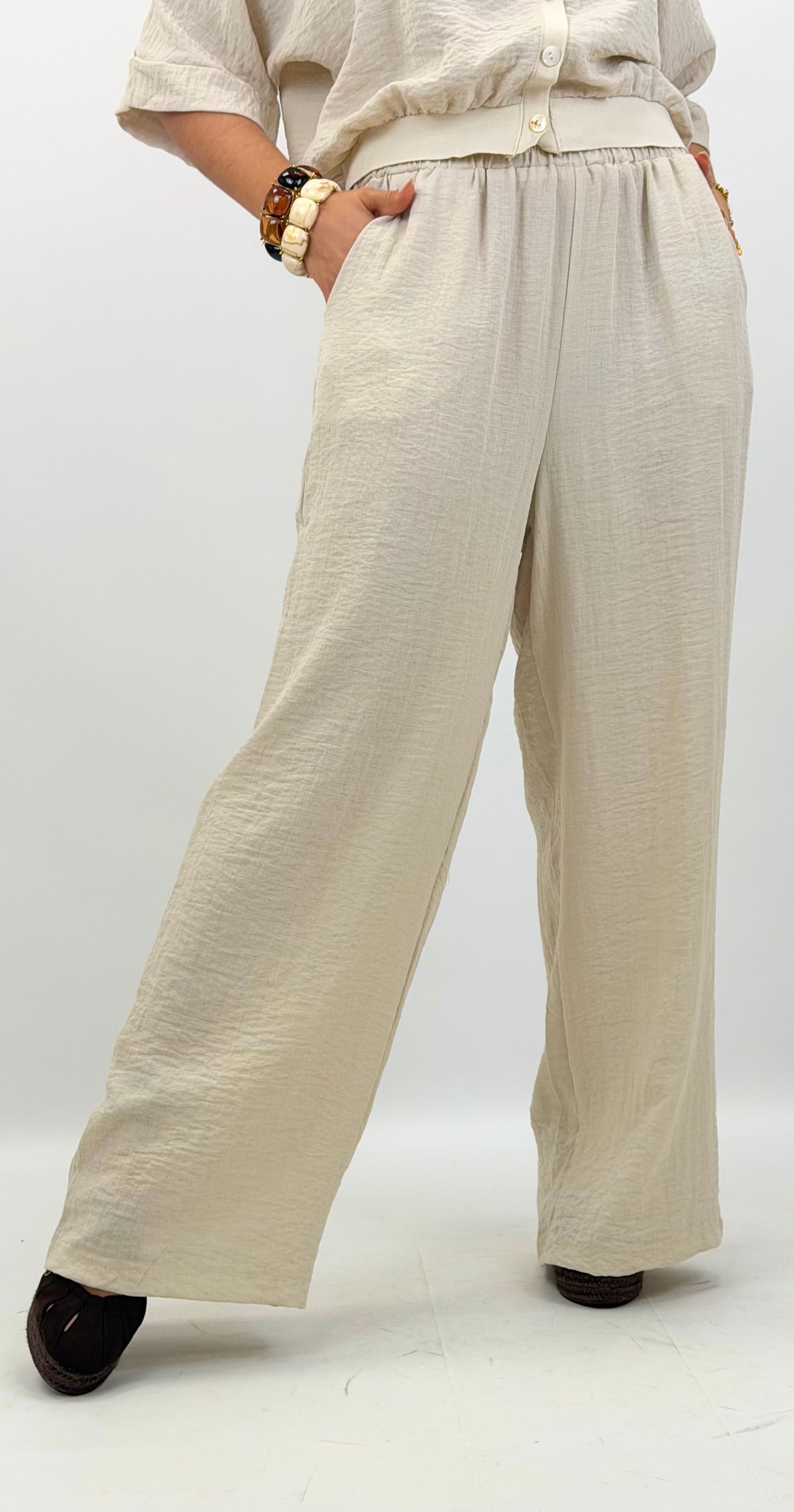 Pantalona com elástico tecido creme