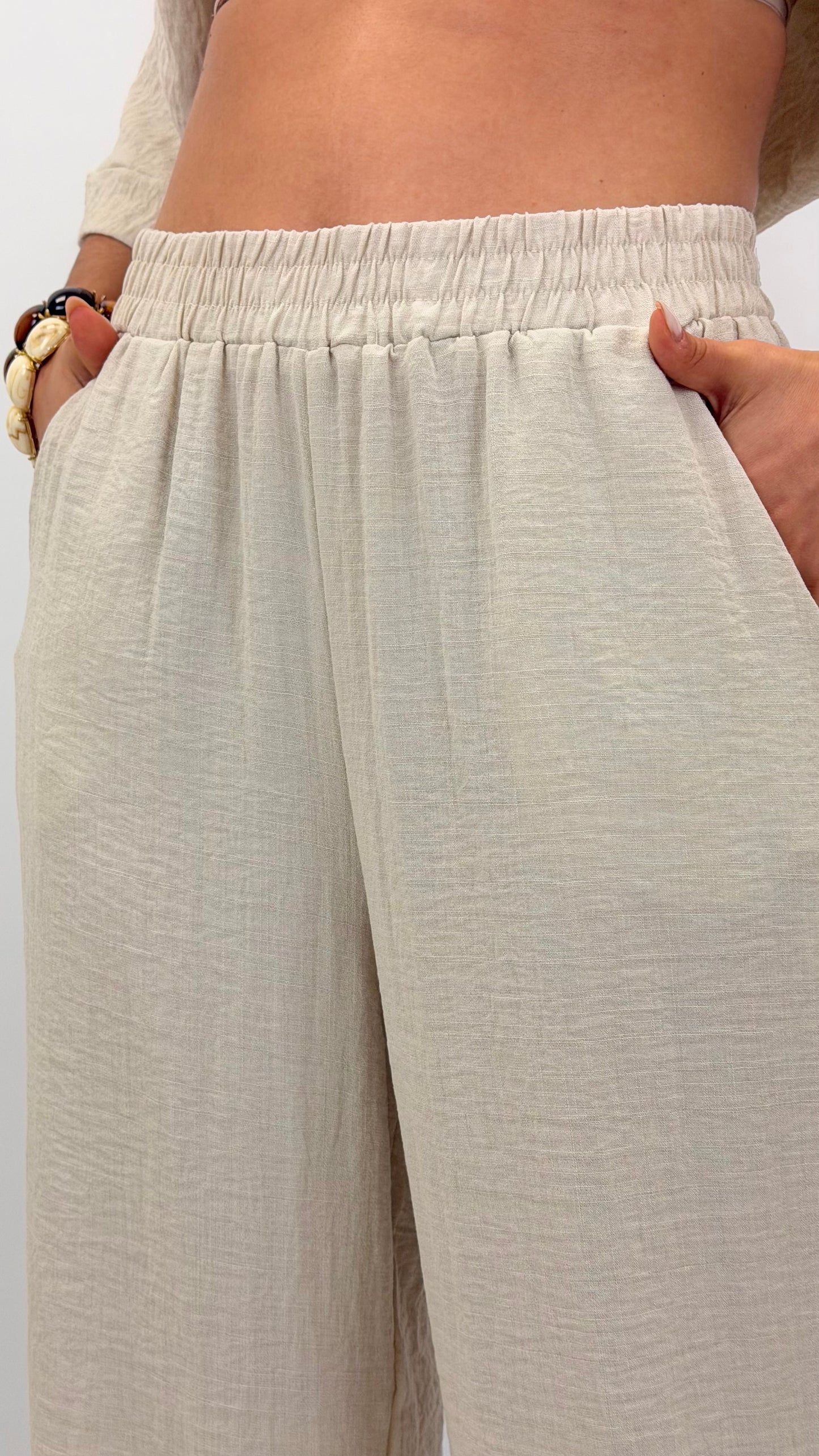 Pantalona com elástico tecido creme