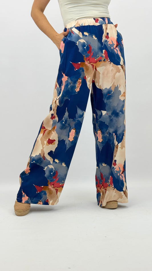 Pantalona estampado abstrato tons azul