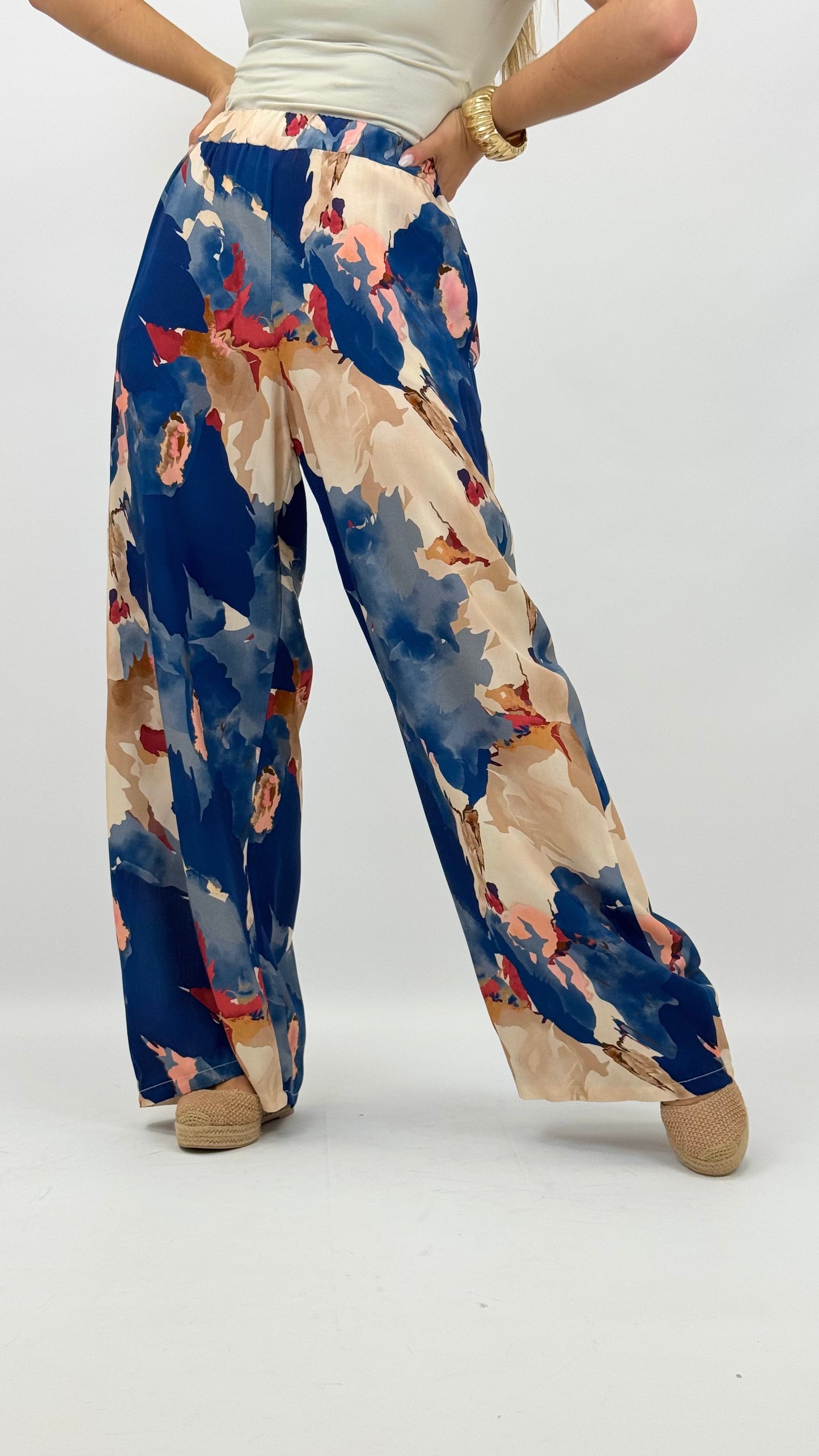 Pantalona estampado abstrato tons azul