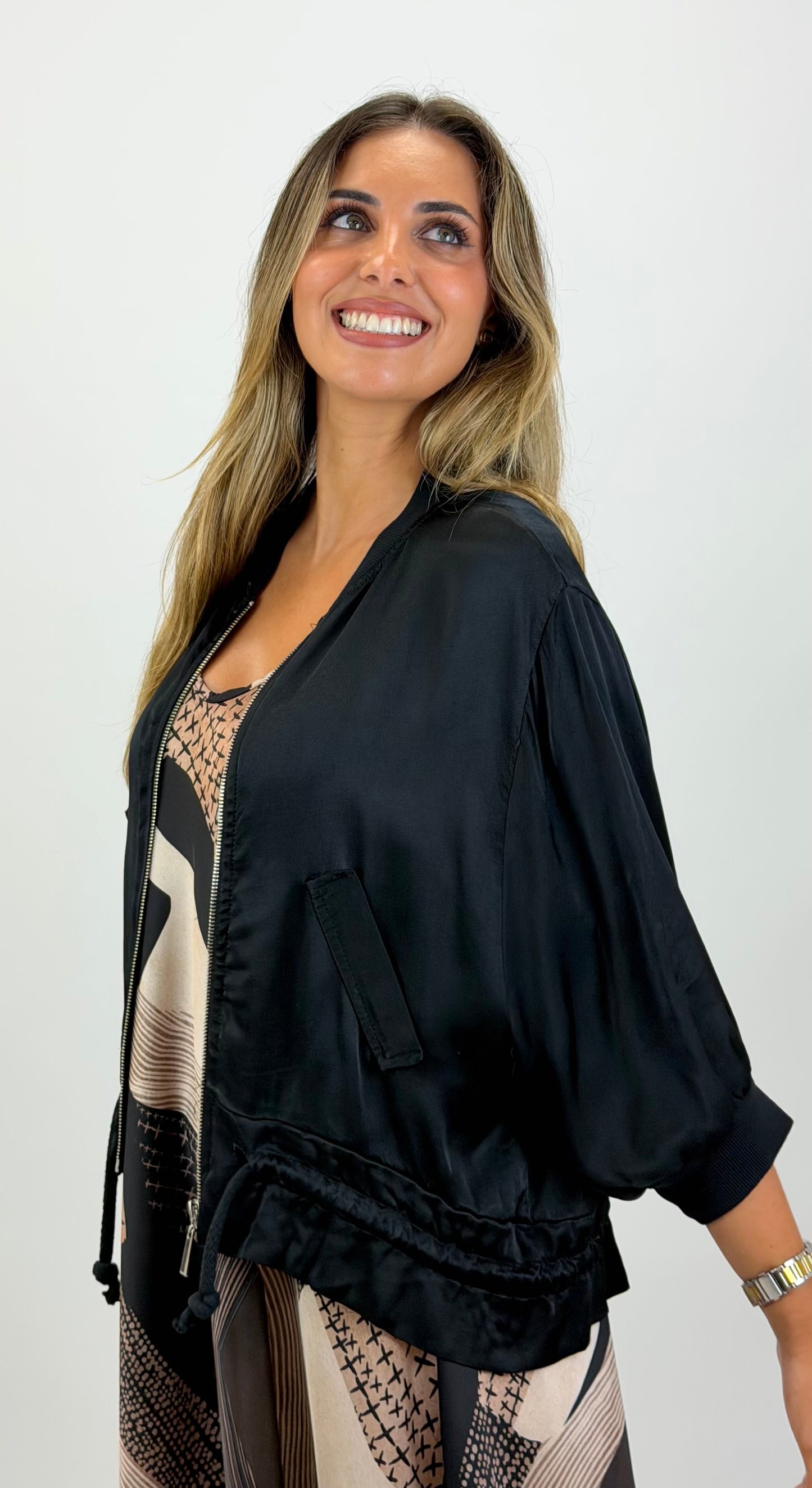 Bomber acetinado preto