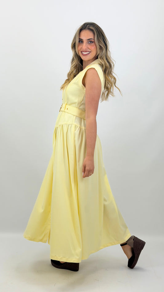 Vestido midi amarelo-manteiga