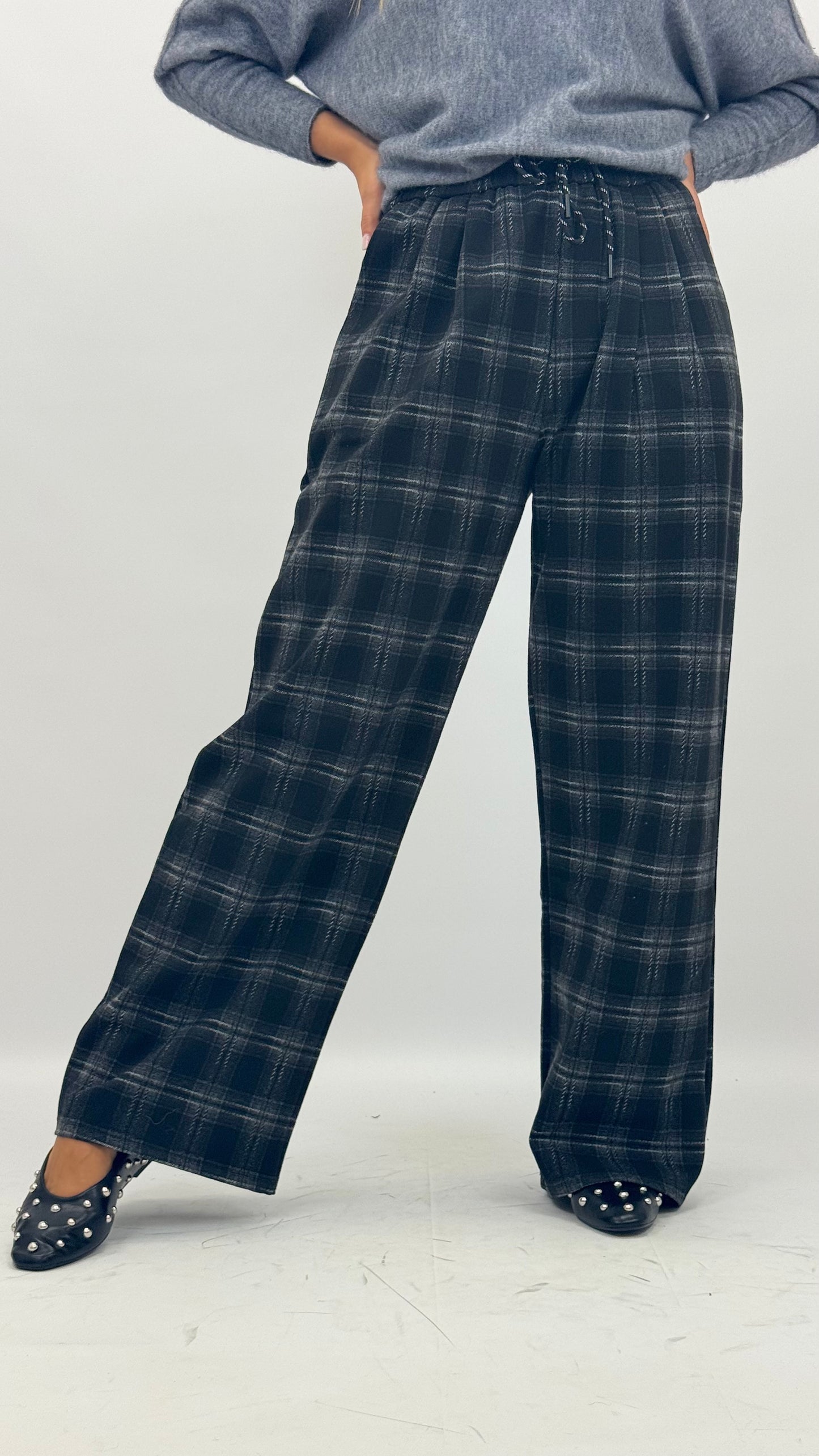 Calça fazenda xadrez preto e cinza
