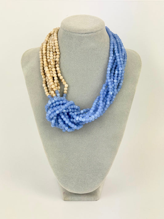 Colar missangas azul e pérola