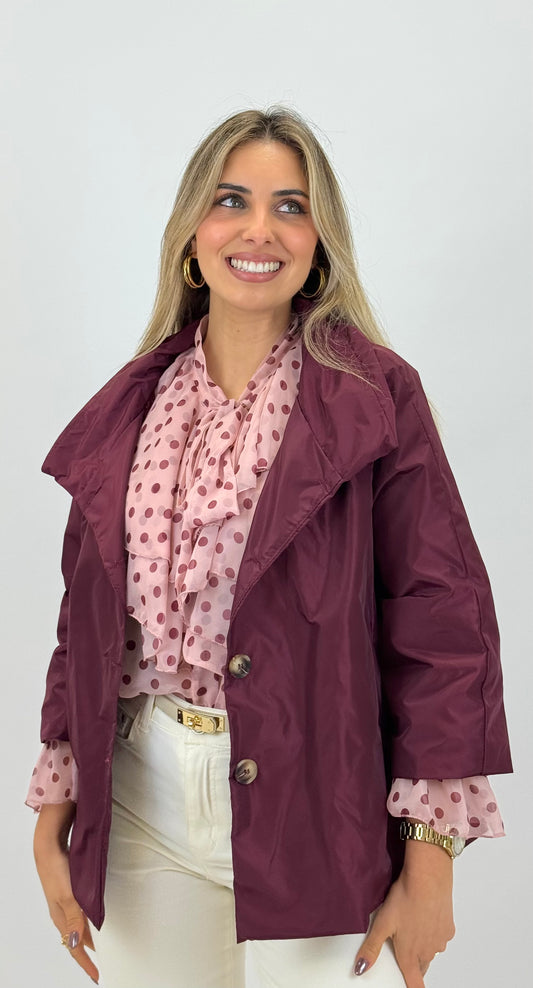 Parka manga 3/4 com botões bordeaux