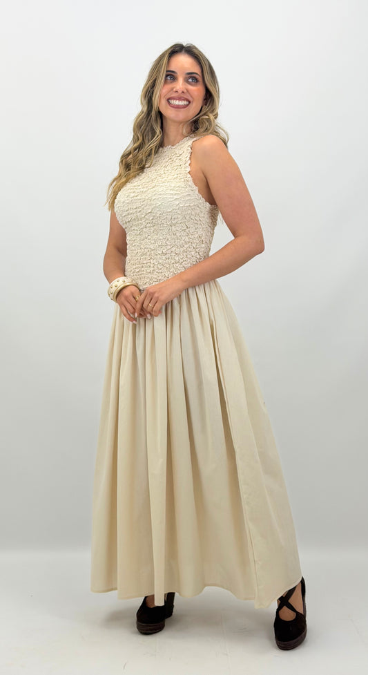 Vestido favos de mel creme