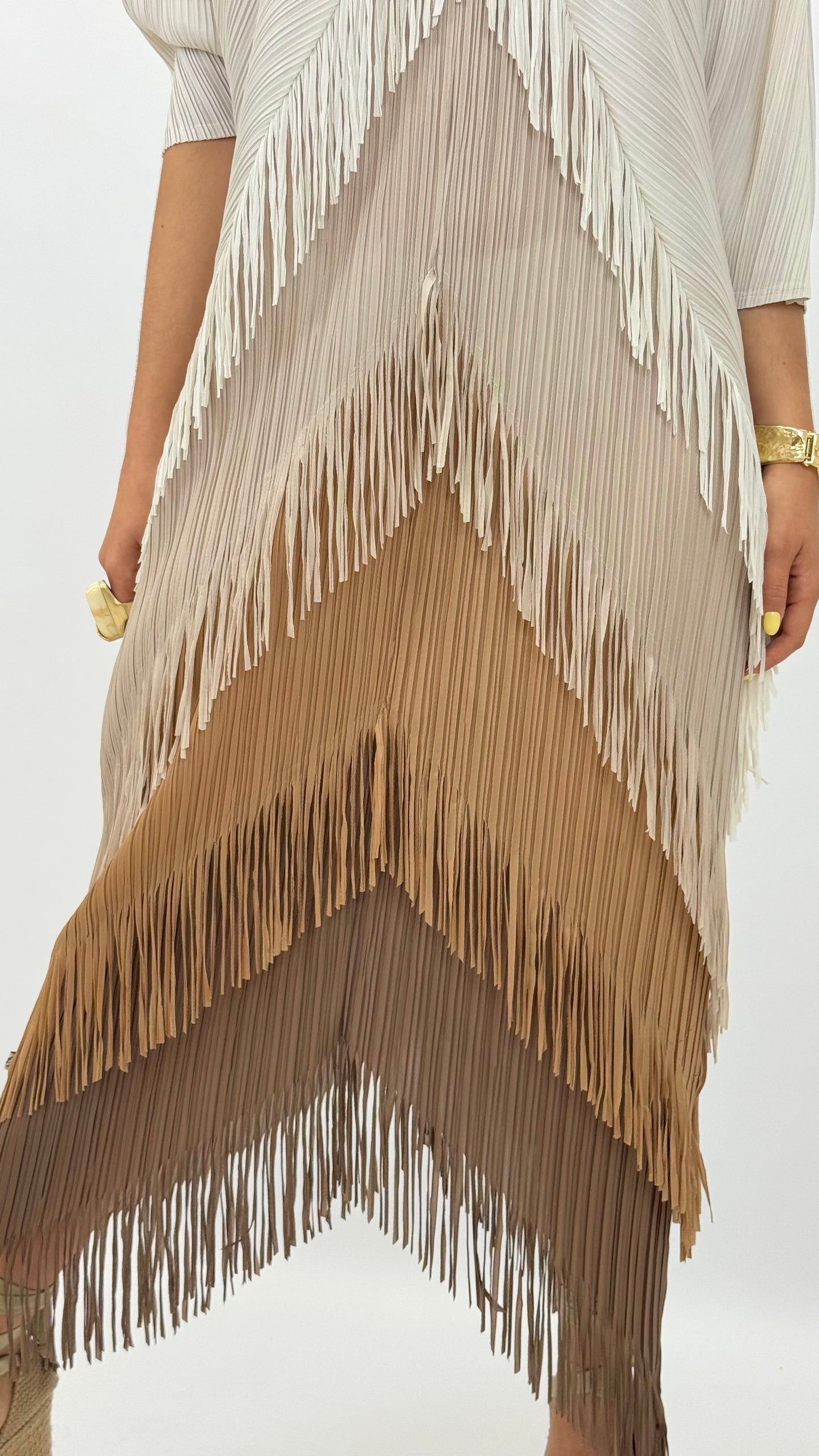 Vestido franjas tons terra