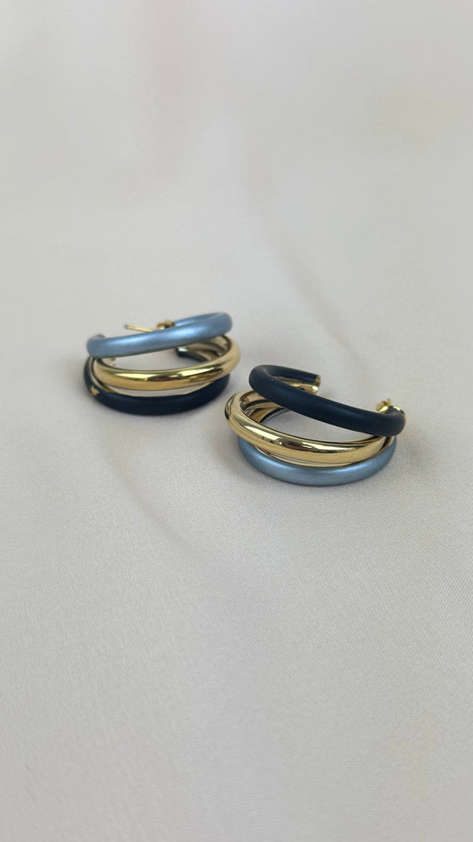 Brincos/argolas aço dourado e cinza