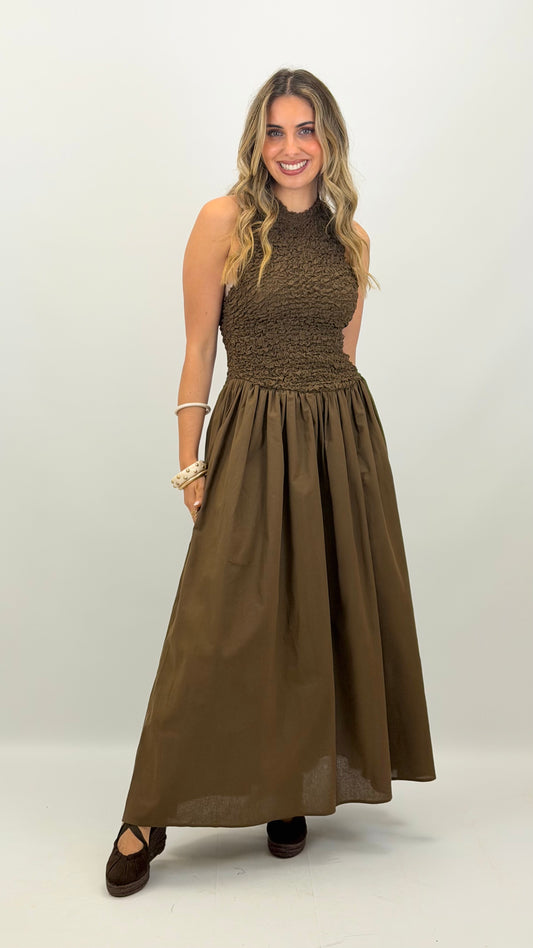 Vestido favos de mel castanho